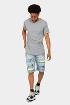 Neon Paint Splatter Denim Shorts