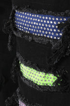 Multi Color Crystal Embellished Denim Shorts