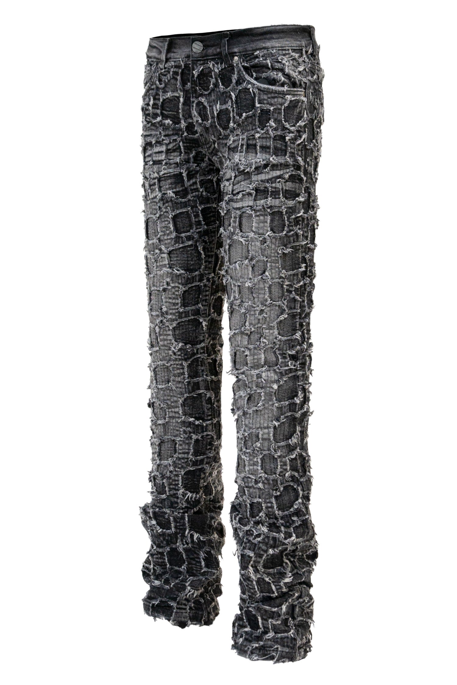 Men's Heavy Distressed Stitched Stacked Layer Denim Jeans