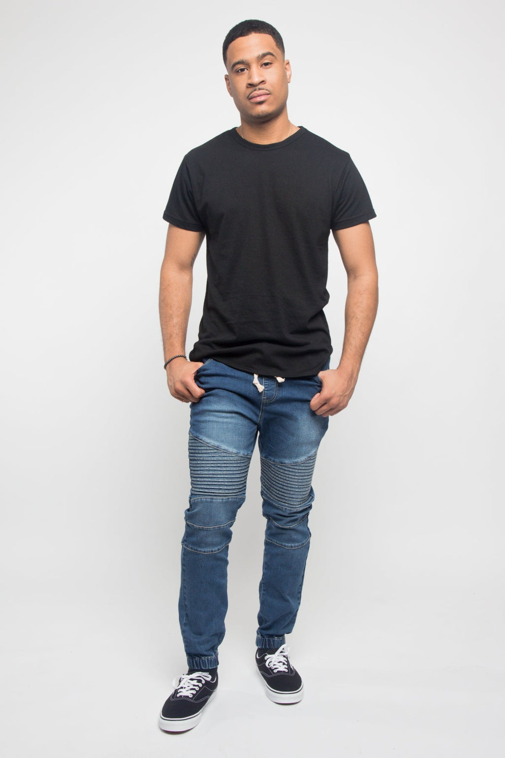 Acid Wash Biker Denim Jogger Pants