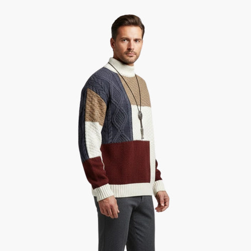 Men's Patchwork Knit Sweater – Textured