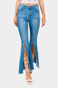 High Waist Front Slit Flare Jeans