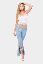 High Waist Front Slit Flare Jeans