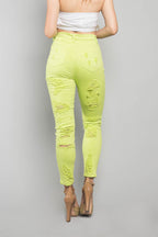 Neon Double Distressed Skinny Jeans