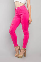 Neon Double Distressed Skinny Jeans