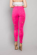 Neon Double Distressed Skinny Jeans