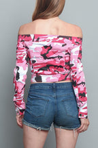 Colored Camo Off the Shoulder Shirt