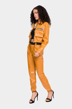 Faux Leather Cropped Jacket High Rise Jogger Set