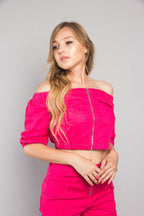 Neon Off the Shoulder Cropped Jacket