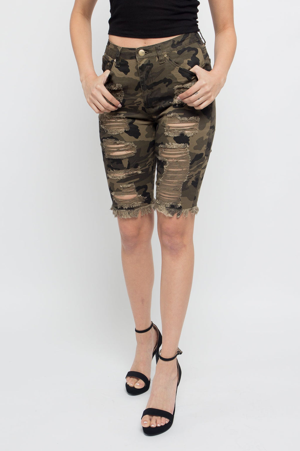 Double Sided Distressed Bermuda Shorts