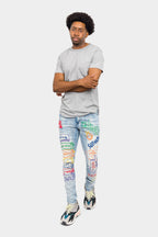 Graffiti Faded Washed Denim Jeans