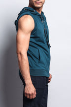 Eyelet Sleeveless Contrast Hoodie