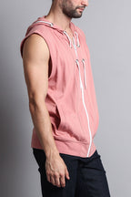 Eyelet Sleeveless Contrast Hoodie