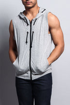 Eyelet Sleeveless Contrast Hoodie