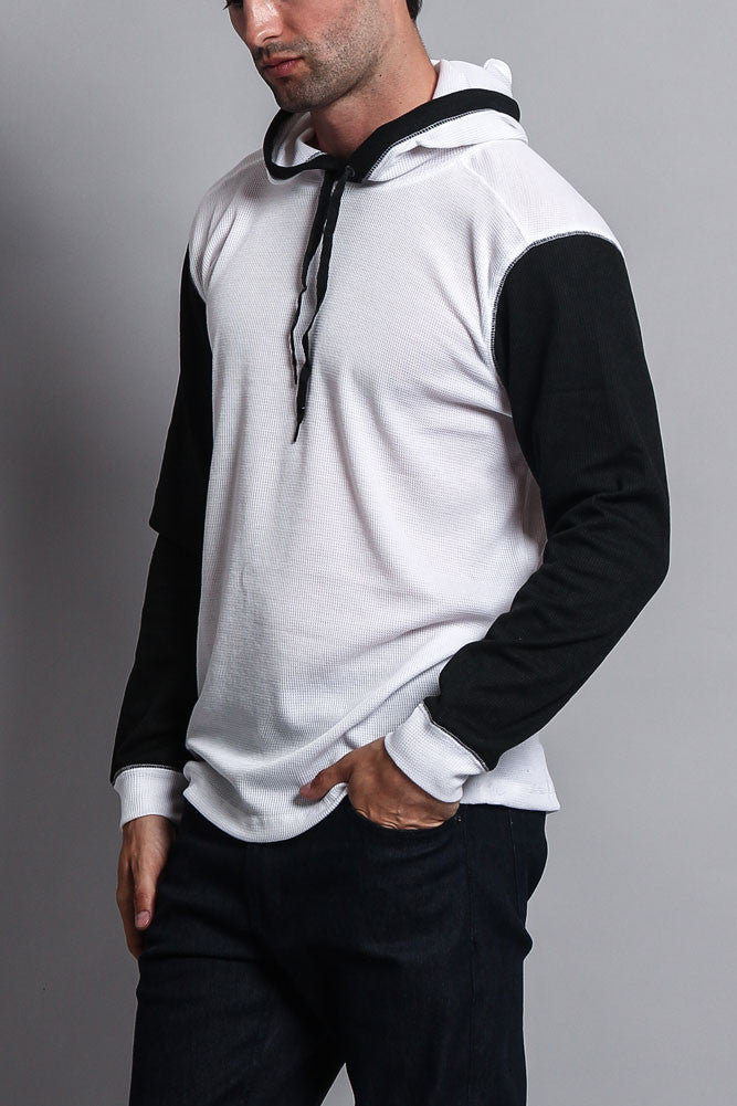 Contrast Waffle Knit Thermal Lightweight Hoodie
