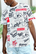 All Over Newspaper Graphic T-Shirts
