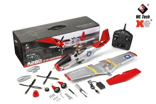 A280 RC Plane 2.4G 4CH 3D6G Mode Aircraft P51 Fighter Simulator with LED Searchlight RC Airplane Toys for Children