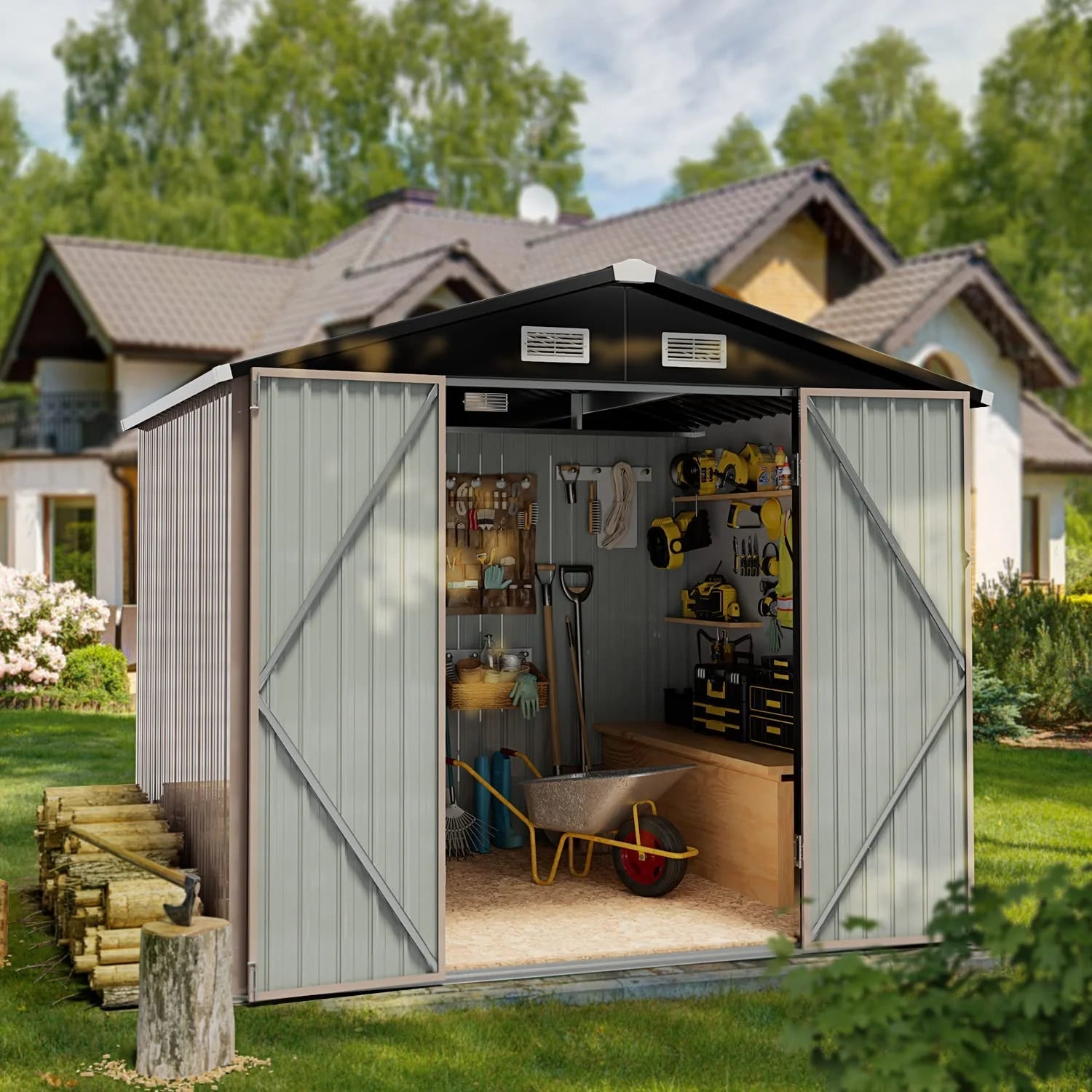 Aoxun 6.4x4 FT Outdoor Storage Shed for Tool Garden