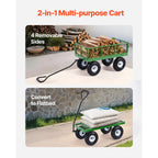 KFFKFF Mesh Steel Garden Cart 900 Lbs, 38 x 22 " Heavy Duty Utility Wagon Cart, Metal Garden Trolley with 10" Wheels, Removable Mesh Sides, 180 Swiveling Handle (Green)