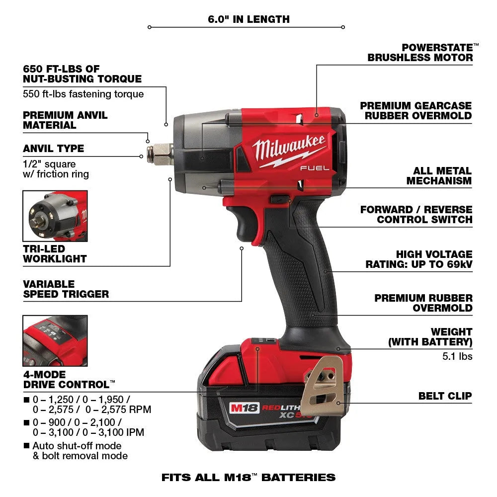 18V M18 FUEL Lithium Ion Brushless Cordless 7 Tool Combo Kit 5.0 Ah