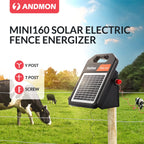 10 Miles Solar Electric Fence Charger with Day/Night Mode, 0.16J Portable Solar Fence Charger with Rechargeable Solar Panel for 24-Hour Uninterrupted Protection Electric Fence Energizer