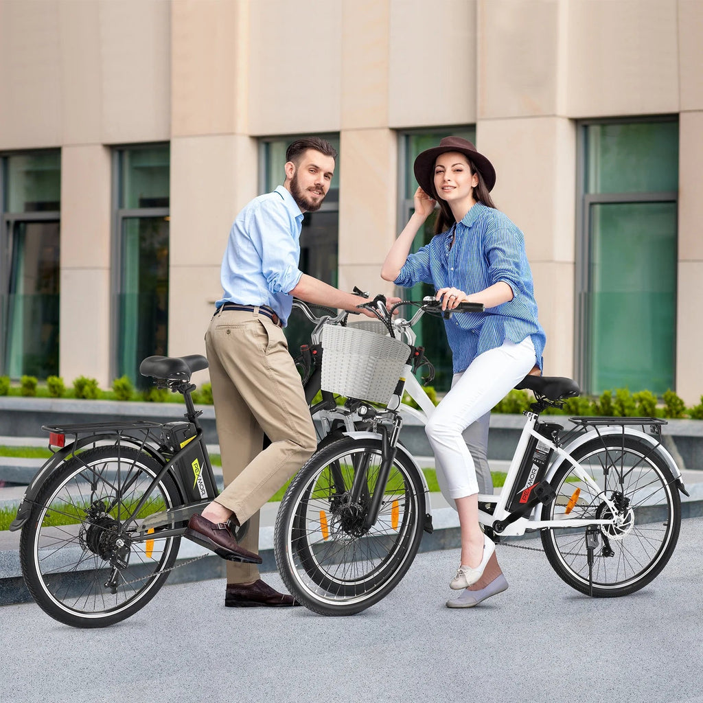PEXMOR Electric Bike for Adults 350W (Peak 500W) City Commuter Ebike 36V 12.5AH Removable Battery 26" Cruiser Electric Bicycle Shimano 6-Speed | Dual Shock Absorber | Basket