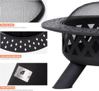 SUNCREAT 42” Patio Fire Pit Wood Burning with Mesh Spark Screen, Bonfire Outdoor firepit with Fireplace Poker, Black