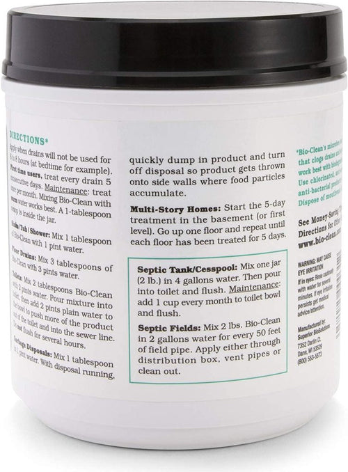 Bio-Clean Natural Drain Cleaner 2lb - Enzyme-Based, Eco-Friendly, 100 Treatments, Safe for Septic Tanks & Grease Traps