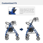 Drive Medical 4-Wheel Rollator Walker, Foldable, Padded Seat & Backrest, 6-Inch Wheels, Blue