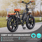 Electric Bike for Adults750W 30-70Miles 48V 15AH Removable Battery Ebike 20" x 4.0 Fat Tire Beach Commuting E-Bike 2 Seater W/Fork Suspension UL2849