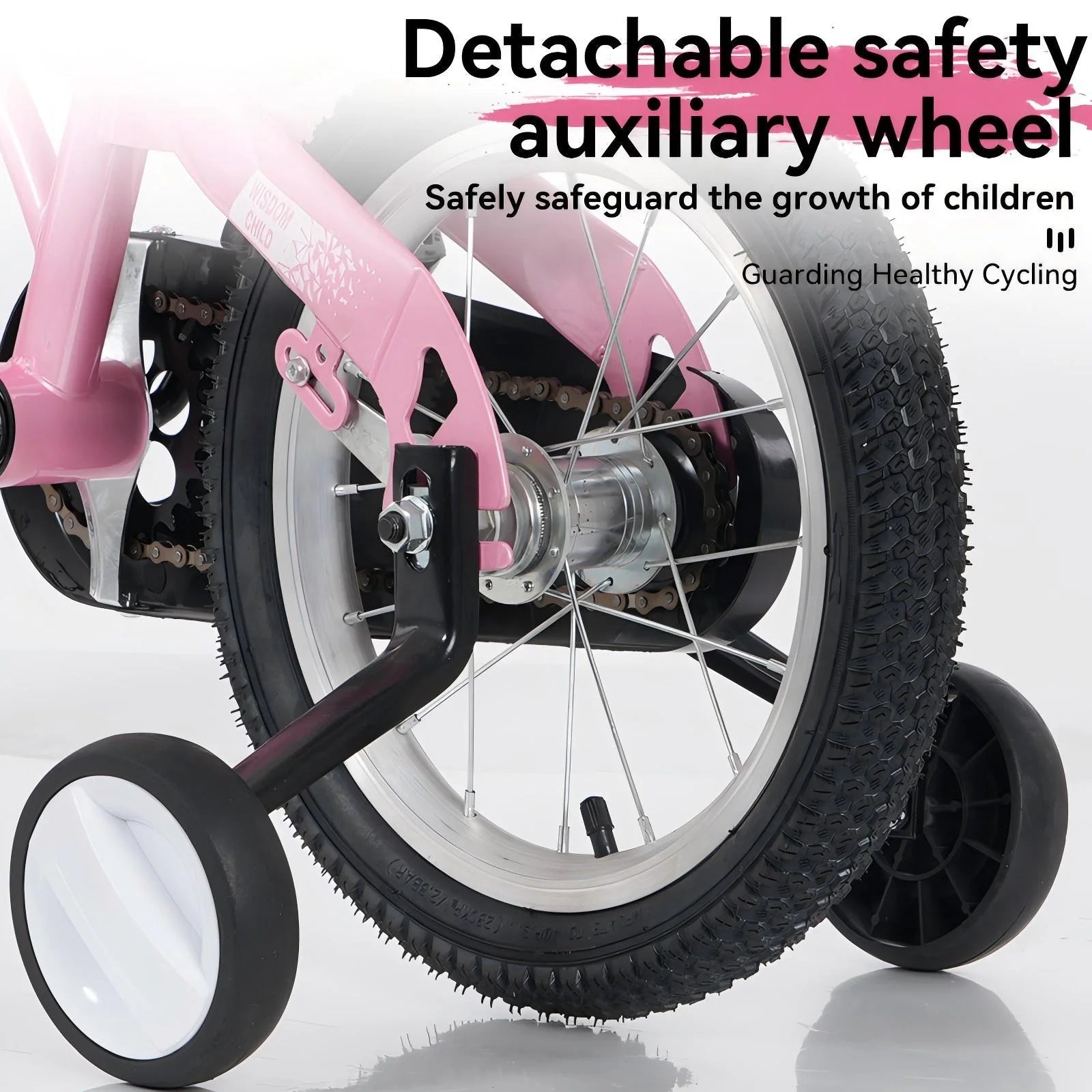 Baprem 18" Girls Bike for 5-9 Years Old Kids, Cute Kids Bike with Training Wheels, Steel Frame Sporty Children Bicycle, Pink