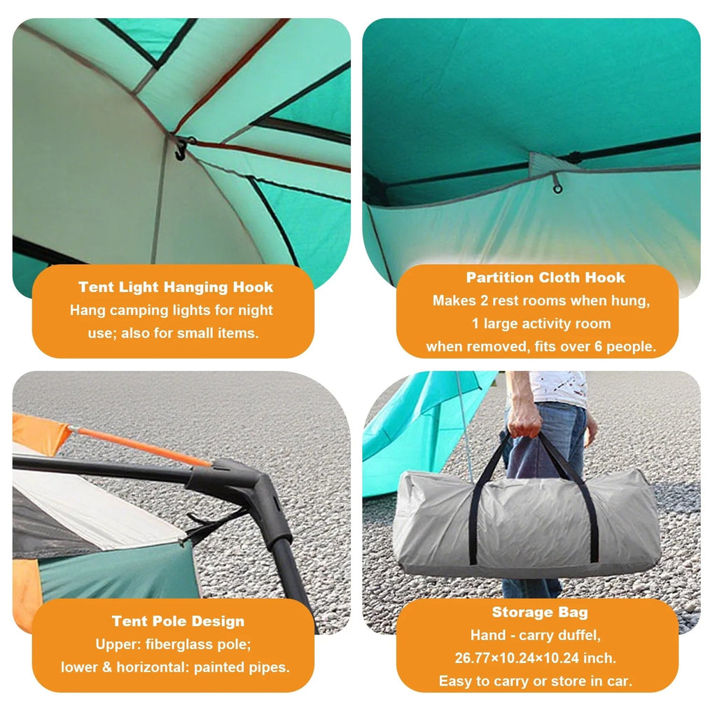 KFeng 12 Person Tents for Camping - 2Rooms 3Doors&3Windows Mesh,Suitable for Outdoor/Picnic,Brown