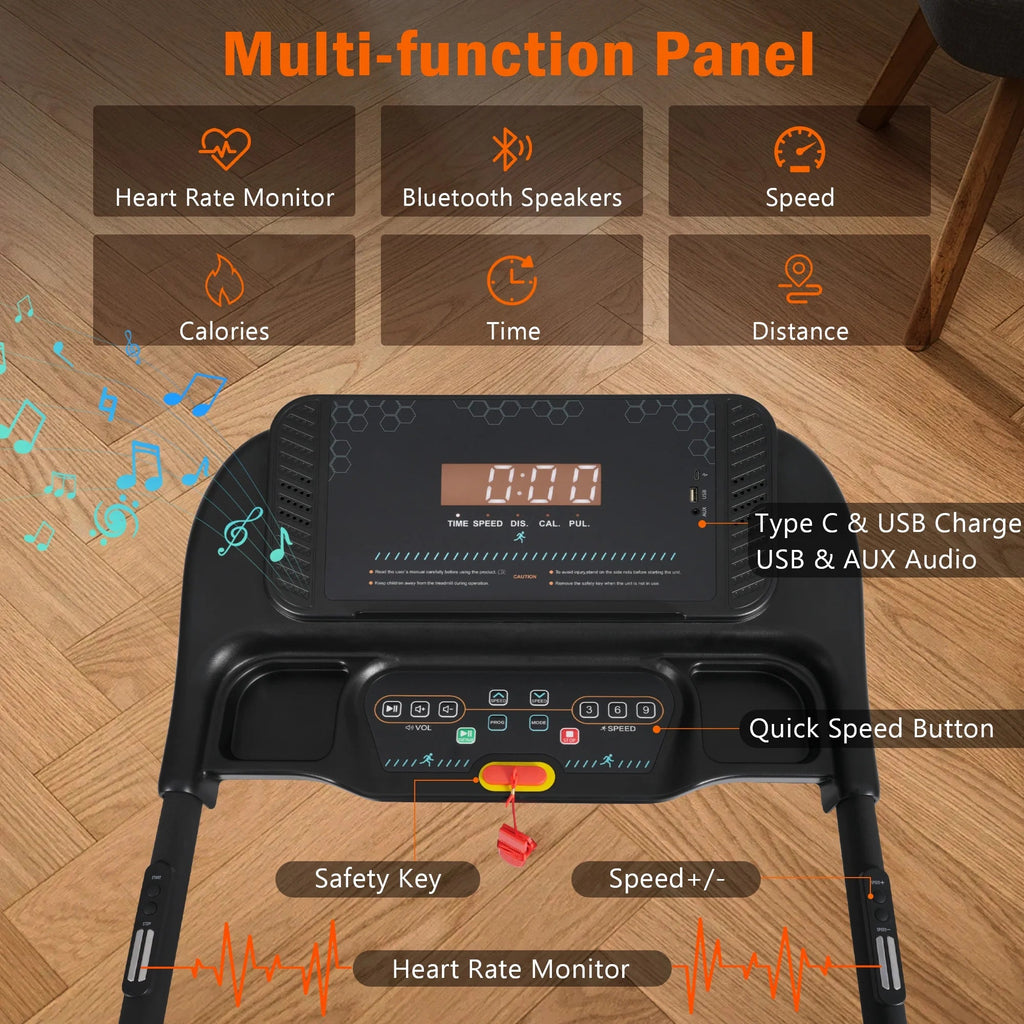 VLDTDRDI 500LBS 3.5HP Folding Treadmill with USB Charge Station,10Mph Electric Treadmil with Incline,Bluetooth Speaker,Device Holder and Pulse Sensor,Running Walking Exercise Machine