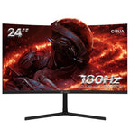 CRUA 24" Curved Gaming Monitor FHD 1080P, 180Hz, AMD FreeSync, VA Panel, HDMI/DP Ports, Black