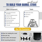 Barrel Stoves Kit C Perfect For 30-55 Gallon Drum Wood Stove Kit - Wood Burning Stove Kit Barrel Stove Door - Fire Wood Camp Stove Kit Wood Stove Kit for Emergency Heating & Cooking