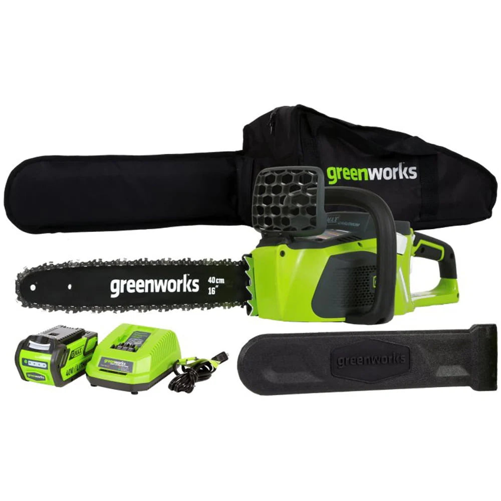 Greenworks 40V 16" Cordless Brushless Chainsaw with 4.0 Ah Battery and Charger, 20312