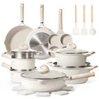 Carote 21-Piece Nonstick Cookware Set, Eco-Friendly Granite, Induction Compatible, Beige