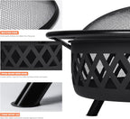 SUNCREAT 42” Patio Fire Pit Wood Burning with Mesh Spark Screen, Bonfire Outdoor firepit with Fireplace Poker, Black