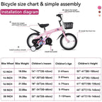 Baprem 18" Girls Bike for 5-9 Years Old Kids, Cute Kids Bike with Training Wheels, Steel Frame Sporty Children Bicycle, Pink