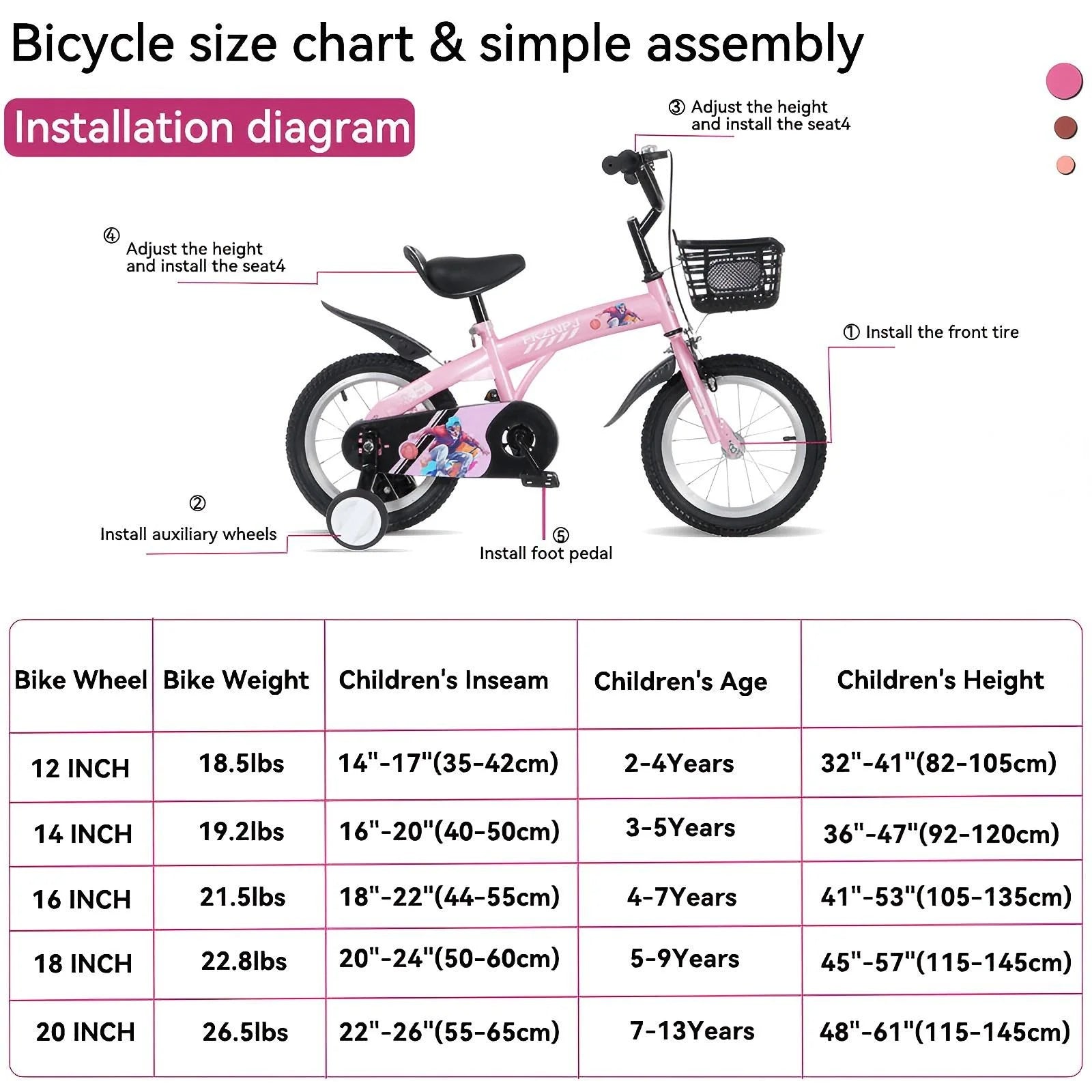 Baprem 18" Girls Bike for 5-9 Years Old Kids, Cute Kids Bike with Training Wheels, Steel Frame Sporty Children Bicycle, Pink