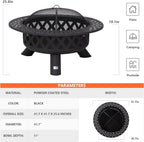 SUNCREAT 42” Patio Fire Pit Wood Burning with Mesh Spark Screen, Bonfire Outdoor firepit with Fireplace Poker, Black