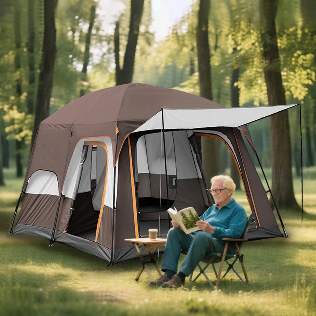 KFeng 12 Person Tents for Camping - 2Rooms 3Doors&3Windows Mesh,Suitable for Outdoor/Picnic,Brown