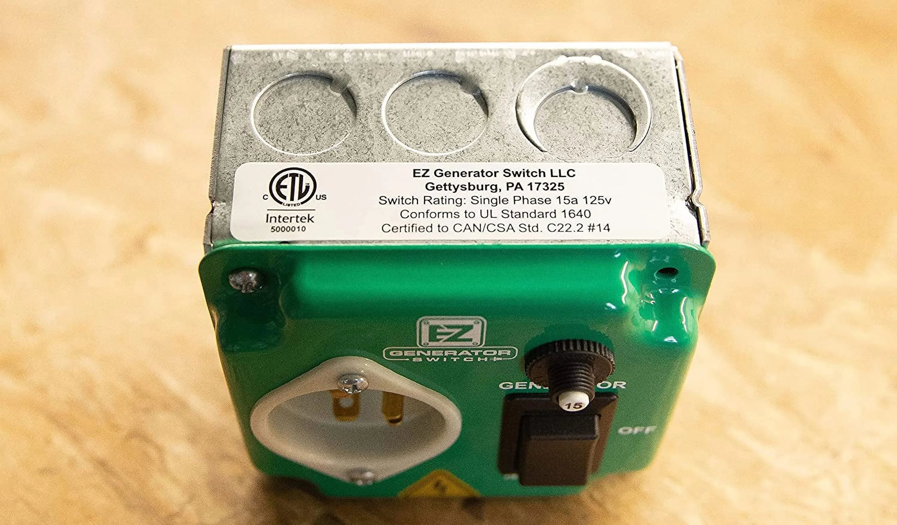 EZ Generator Switch, 15A 125V Green Manual Transfer Electrical Switch