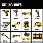 DEWALT 20V MAX 10-Tool Combo Kit with Batteries & Charger - Drill, Impact Driver, Blower, Flashlight, Speaker, Grinder, Saw, Vacuum