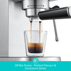 CASABREWS 5418Basic Espresso Machine with 20-Bar pressure, 34 oz Water Tank, with Milk Frother, Silver