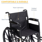 Drive Medical Silver Sport 1 Wheelchair, Full Arms, Swing Away Footrest, Lightweight Steel Frame
