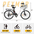 PEXMOR Electric Bike for Adults 350W (Peak 500W) City Commuter Ebike 36V 12.5AH Removable Battery 26" Cruiser Electric Bicycle Shimano 6-Speed | Dual Shock Absorber | Basket