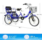 Tricycle 7 Speed, 20 inch 3 Wheel Bikes Folding Tricycle for Adults Star Strip Blue