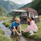 KFeng 12 Person Tents for Camping - 2Rooms 3Doors&3Windows Mesh,Suitable for Outdoor/Picnic,Brown