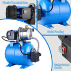 1.6HP Shallow Well Pump with Pressure Tank 1268 GPH Stainless Steel Jet Pump Transfer Drainage Booster Pump Garden Sprinkler System Water Pump for Home Garden Lawn Irrigation